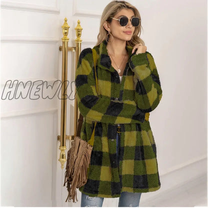 xsrrr Wool Coat Plaid Long Jacket Woman Overcoat Fashion Long Sleeve Coats Women Autumn Winter Casual Girls Coat Female Streetwear