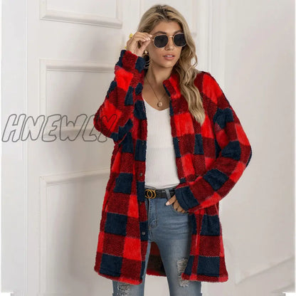 xsrrr Wool Coat Plaid Long Jacket Woman Overcoat Fashion Long Sleeve Coats Women Autumn Winter Casual Girls Coat Female Streetwear