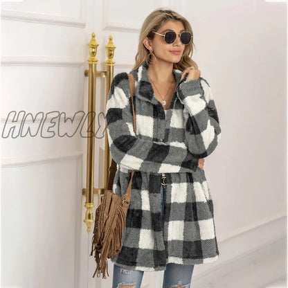 xsrrr Wool Coat Plaid Long Jacket Woman Overcoat Fashion Long Sleeve Coats Women Autumn Winter Casual Girls Coat Female Streetwear