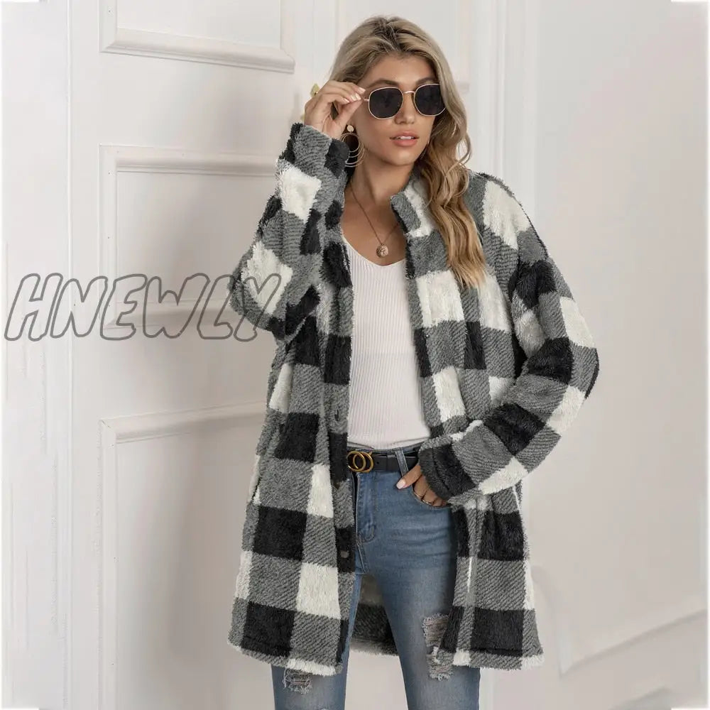 xsrrr Wool Coat Plaid Long Jacket Woman Overcoat Fashion Long Sleeve Coats Women Autumn Winter Casual Girls Coat Female Streetwear