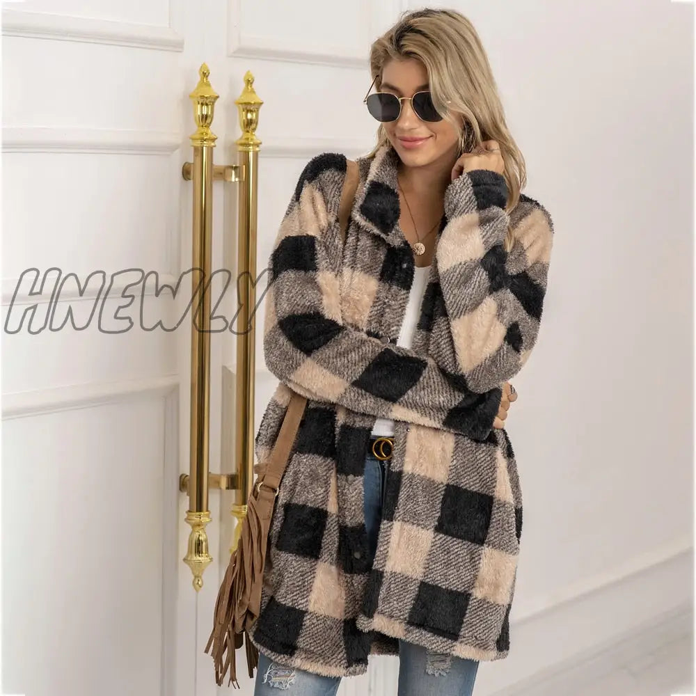 xsrrr Wool Coat Plaid Long Jacket Woman Overcoat Fashion Long Sleeve Coats Women Autumn Winter Casual Girls Coat Female Streetwear