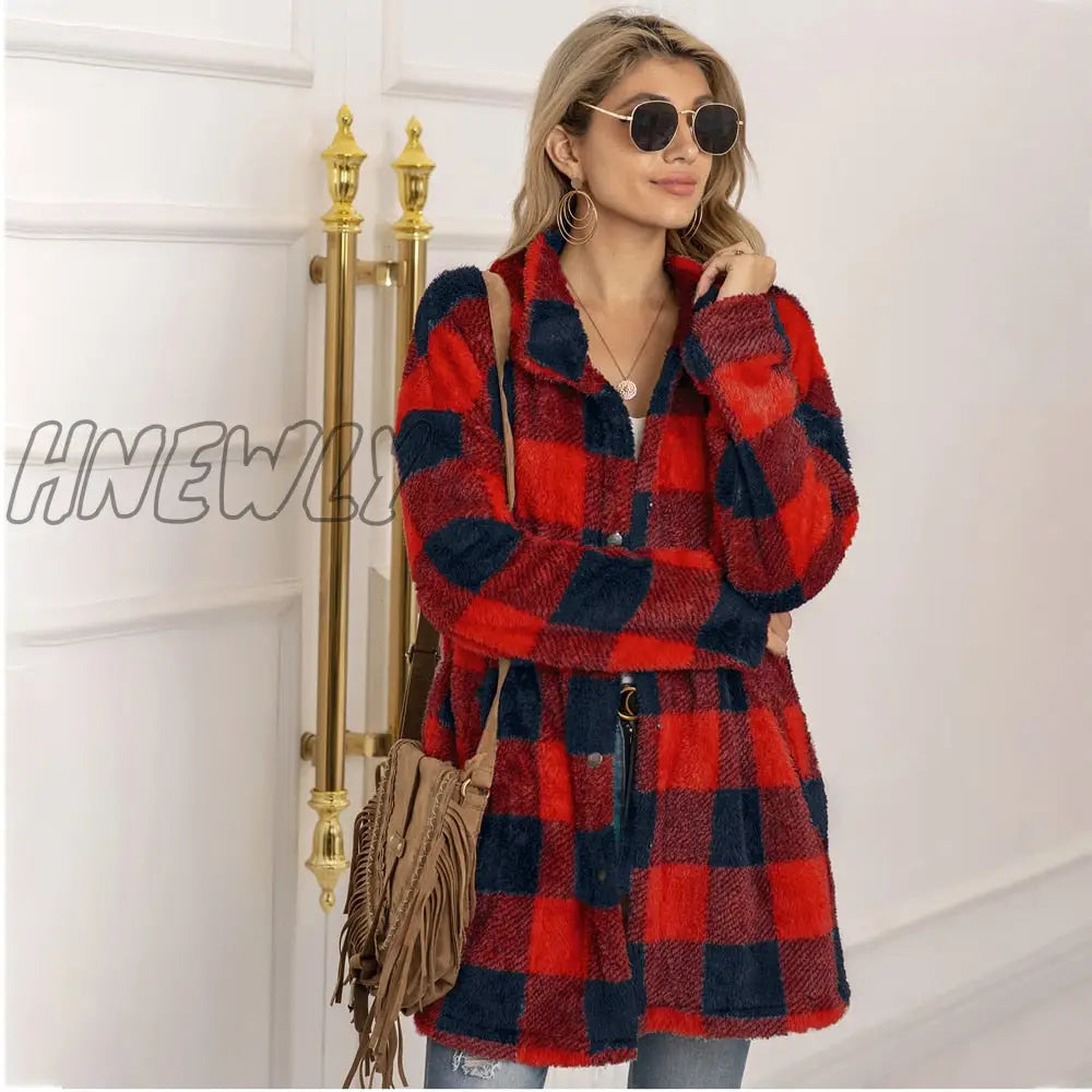 xsrrr Wool Coat Plaid Long Jacket Woman Overcoat Fashion Long Sleeve Coats Women Autumn Winter Casual Girls Coat Female Streetwear