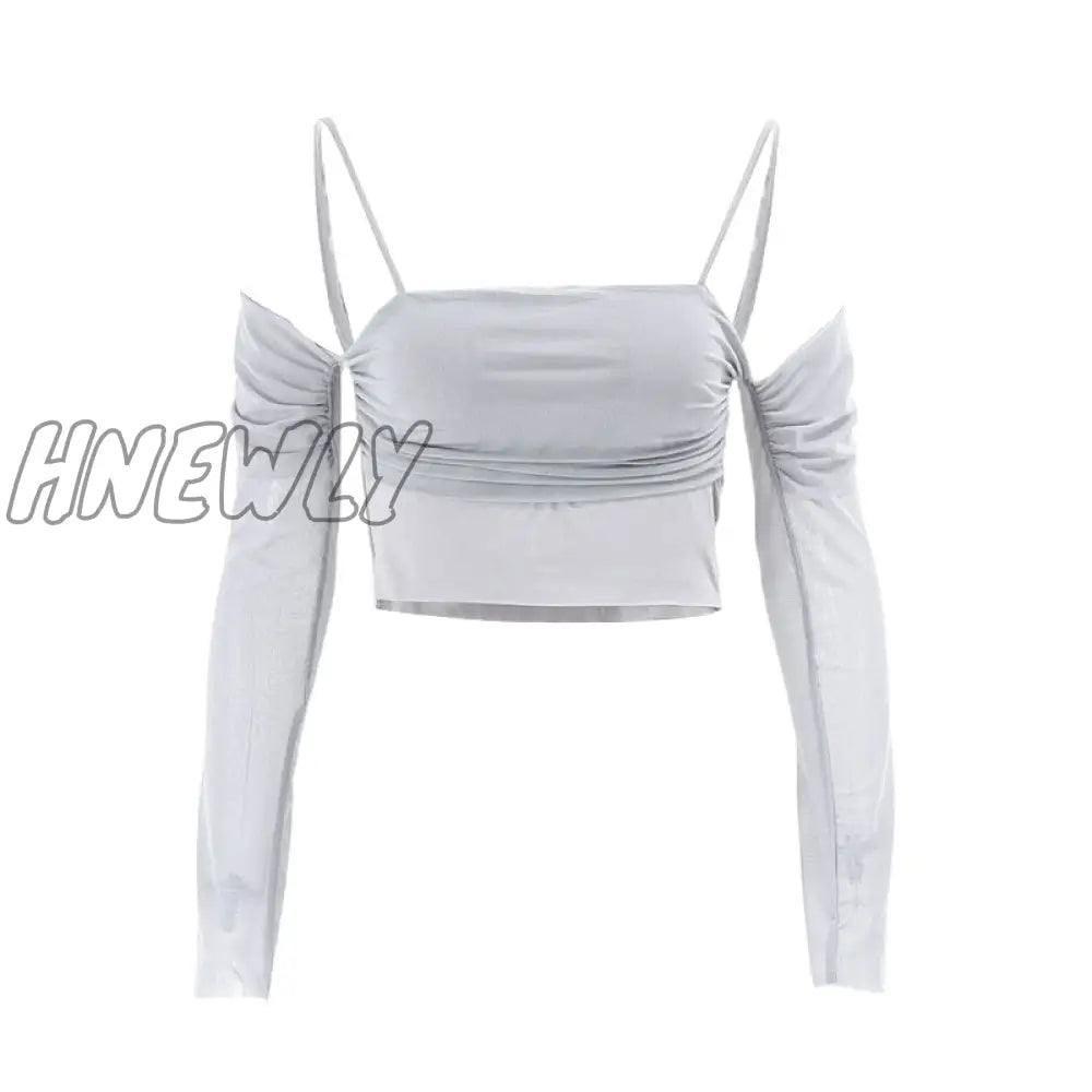 xsrrr Y2k Fairy Core Sheer Mesh Off Shoulder Long Sleeve Crop Top Casual Shirts Women Clothing Women's Top with Sleeves ������ ��������������