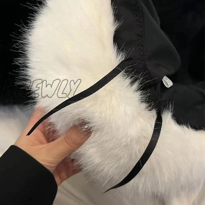 Hnewly y2k Fluffy Faux Fur Bucket Hat Women Rabbit Fur Warm Thick Plush Winter Hat Lady Luxury Fashion Party Panama Fisherman Cap