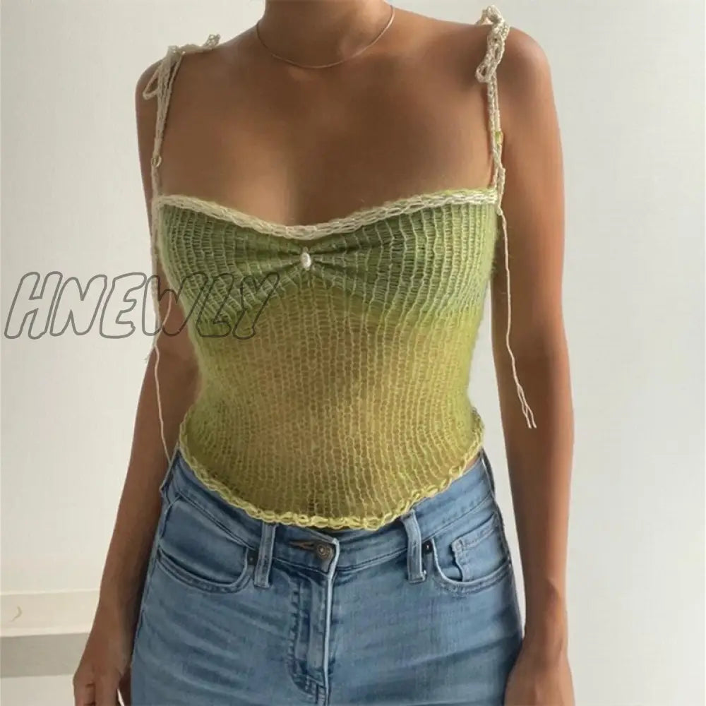 xsrrr Y2K Hollow Out Knit Crop Top Women Contrast Color Sleeveless Tank Tops Summer Club Sexy Sweater Vest Female