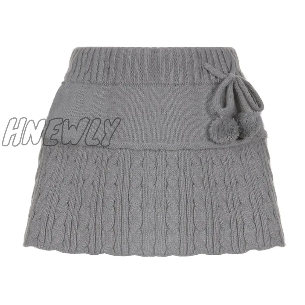 xsrrr y2k Knitted Mini Skirts Lace Up Fur Cute Sweet Pencil Skirts Twist Skinny Low Waisted Short Women Skirts Autumn Chic