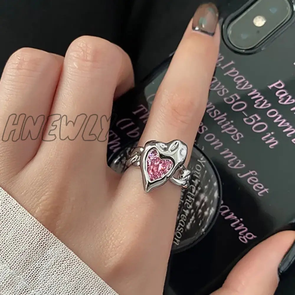 xsrrr Y2K Pink Crystal Bowknot Zircon Rings for Women Fashion Sweet Lovely Girl Open Adjustable Ring Kpop Party Jewelry Gift