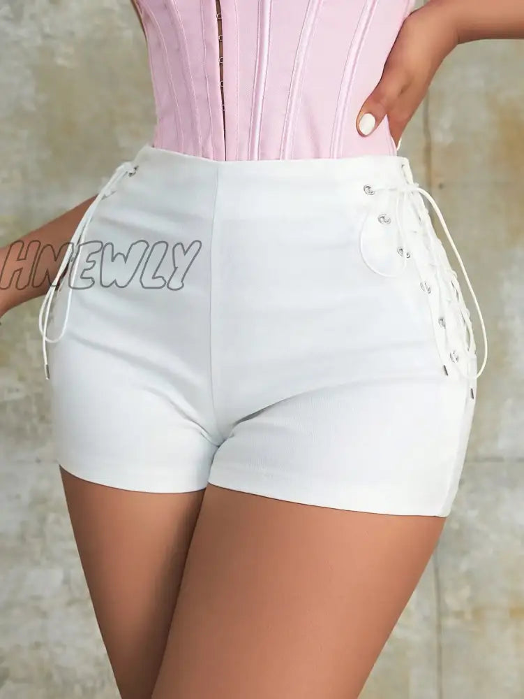 xsrrr Y2K Sexy Women Street Rave Lace Up Side PU Leather Skinny Club Shorts Zipper Back Carnival Party Shorts Mujer