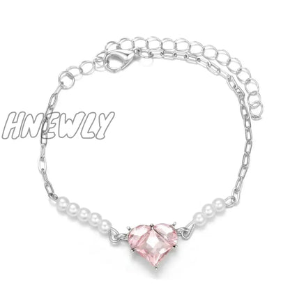 xsrrr Y2K Zircon Ins Bracelets for Women Korean Fashion Sweet Girls Sparkling Hollow Heart Delicate Chain Bracelet Party Jewelry Gifts