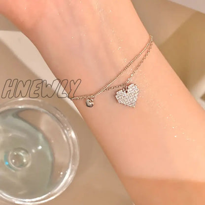 xsrrr Y2K Zircon Ins Bracelets for Women Korean Fashion Sweet Girls Sparkling Hollow Heart Delicate Chain Bracelet Party Jewelry Gifts