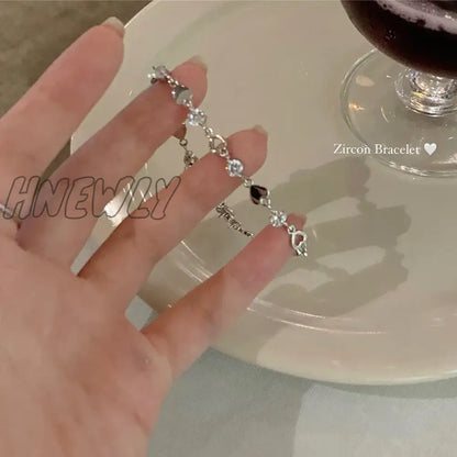 xsrrr Y2K Zircon Ins Bracelets for Women Korean Fashion Sweet Girls Sparkling Hollow Heart Delicate Chain Bracelet Party Jewelry Gifts