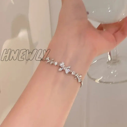 xsrrr Y2K Zircon Ins Bracelets for Women Korean Fashion Sweet Girls Sparkling Hollow Heart Delicate Chain Bracelet Party Jewelry Gifts