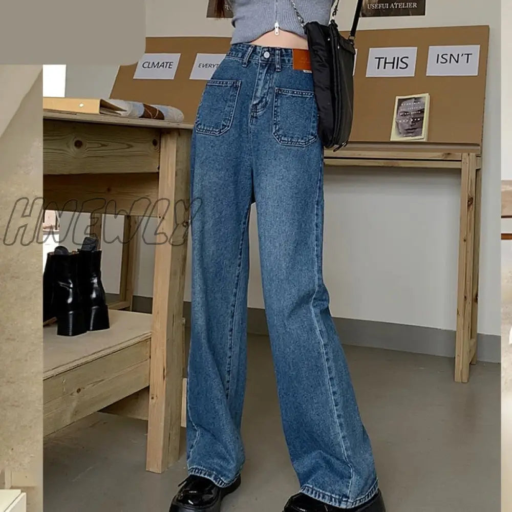 Jeans straight pants for women plus size new high-waisted slimming wide-leg pants women's casual loose retro denim trousers