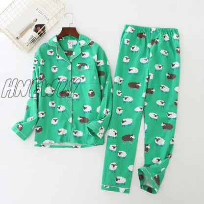 JULY'S SONG Woman Cotton Printing Pajamas Long Sleeves Women's Trousers Pajamas Set Casual  Soft Sleepwear Suit Woman Homewear