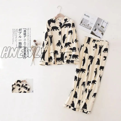 JULY'S SONG Woman Cotton Printing Pajamas Long Sleeves Women's Trousers Pajamas Set Casual  Soft Sleepwear Suit Woman Homewear