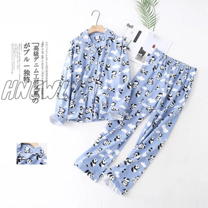 JULY'S SONG Woman Cotton Printing Pajamas Long Sleeves Women's Trousers Pajamas Set Casual  Soft Sleepwear Suit Woman Homewear