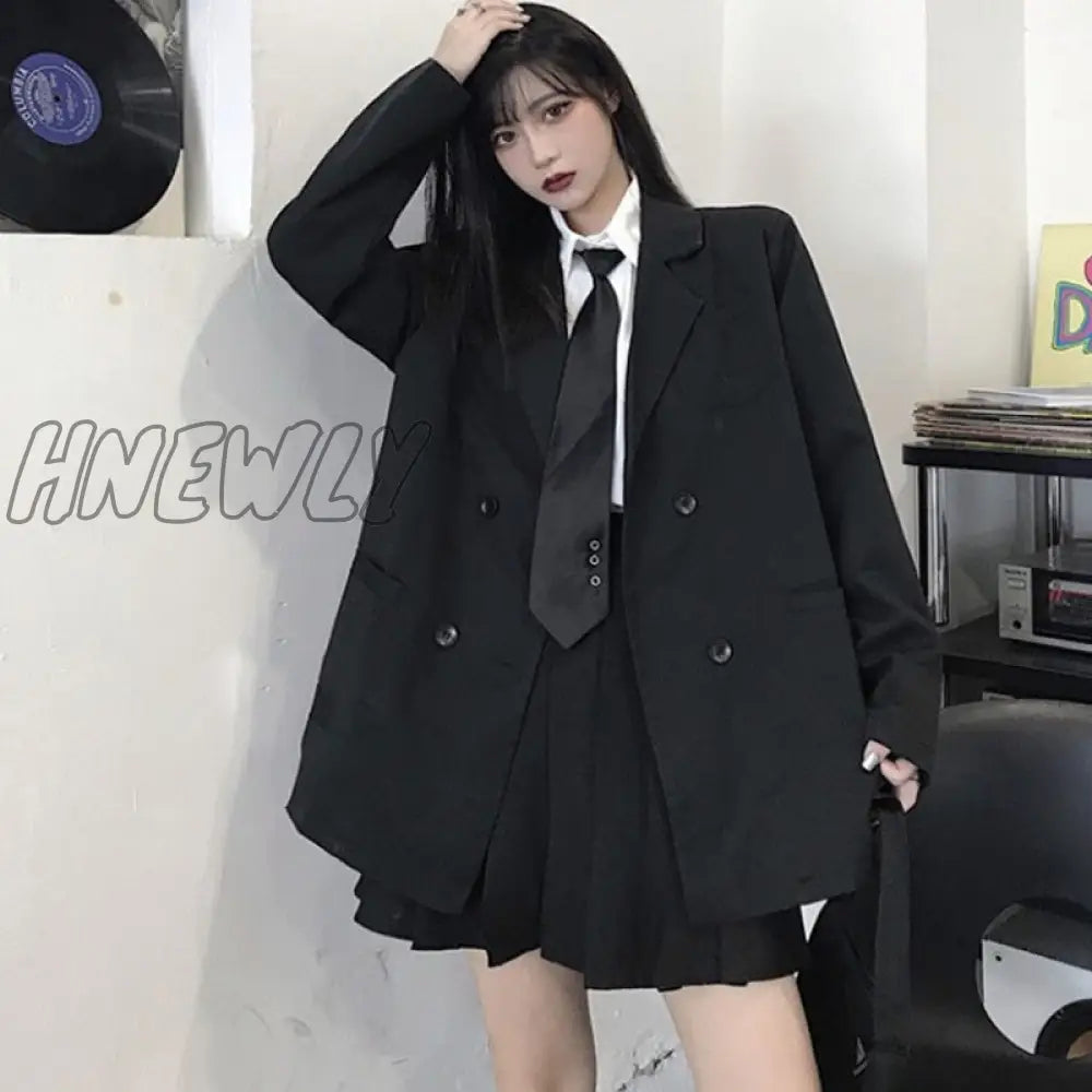 Korean Black Suit Blazers Outerwear Long Sleeve Women Double Breasted Thin Suit Coat New Casual Office Spring Clothes Women