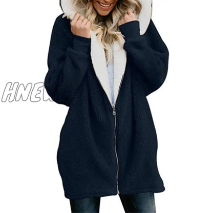 Lamb velvet hooded women long winter jacket autumn and winter new plus size 5XL warm outwear coat female