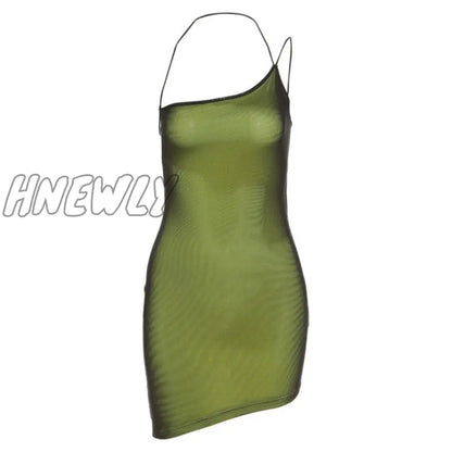 Mesh Halter Tie Up Baddie Dresses For Women Summer Casual Street Style Sexy Backless Sleeveless Mini Dress Female Hot