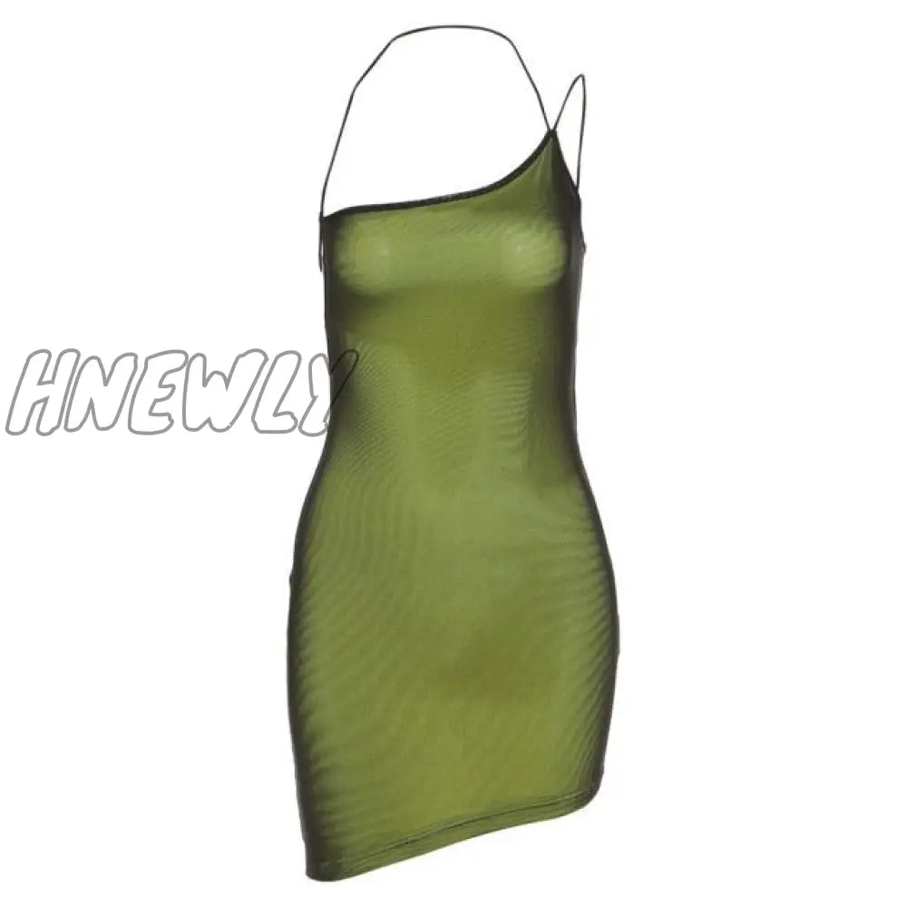 Mesh Halter Tie Up Baddie Dresses For Women Summer Casual Street Style Sexy Backless Sleeveless Mini Dress Female Hot