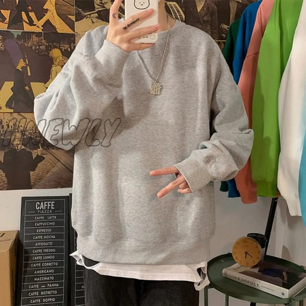 New Autumn Casual Sweatshirts Women Harajuku Solid Warm Oversize Hoodie Streetwear Unisex Couple Basic Pullover Sweatshirts