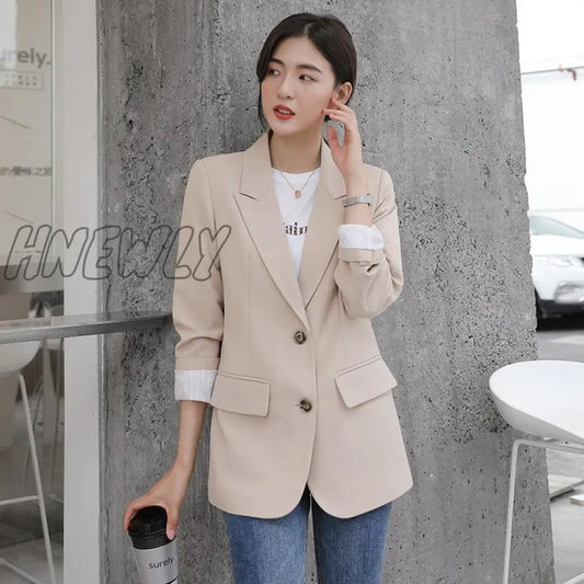 New Autumn Fashion Blazer Jacket Women Casual Korean Pockets Long Sleeve Coat Office Ladies Solid Loose Blazer