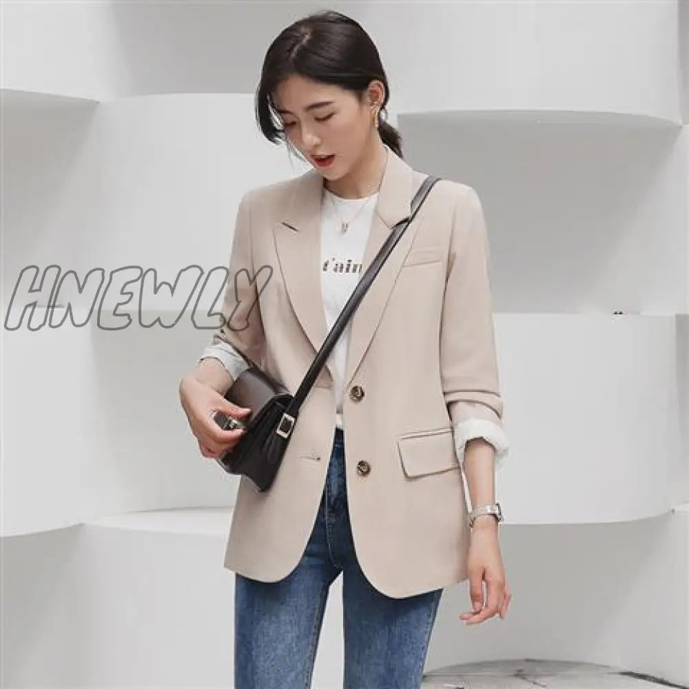 New Autumn Fashion Blazer Jacket Women Casual Korean Pockets Long Sleeve Coat Office Ladies Solid Loose Blazer