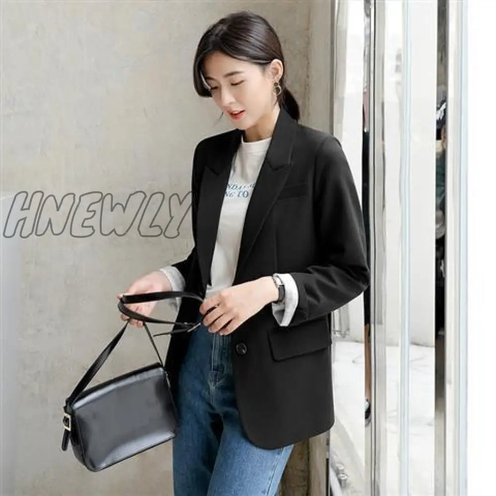 New Autumn Fashion Blazer Jacket Women Casual Korean Pockets Long Sleeve Coat Office Ladies Solid Loose Blazer