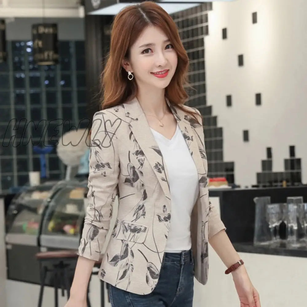 new autumn Korean version of the self-cultivation retro printing small suit jacket female Office Lady  Single Breasted