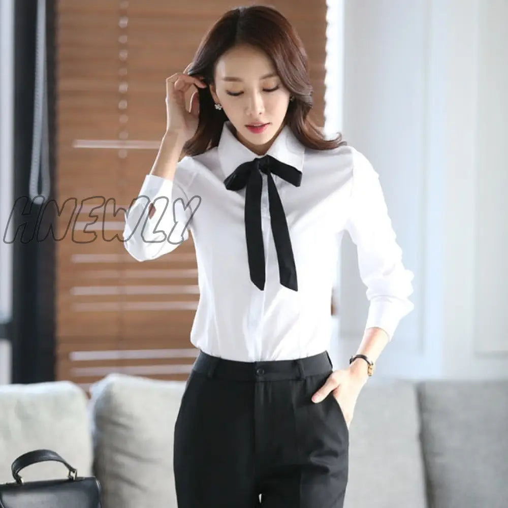 New Autumn White Shirt Women Blouse Long Sleeve Slim Work Blouse Plus Size Shirts Women's Office Casual Blouses Fashion Bow Tops