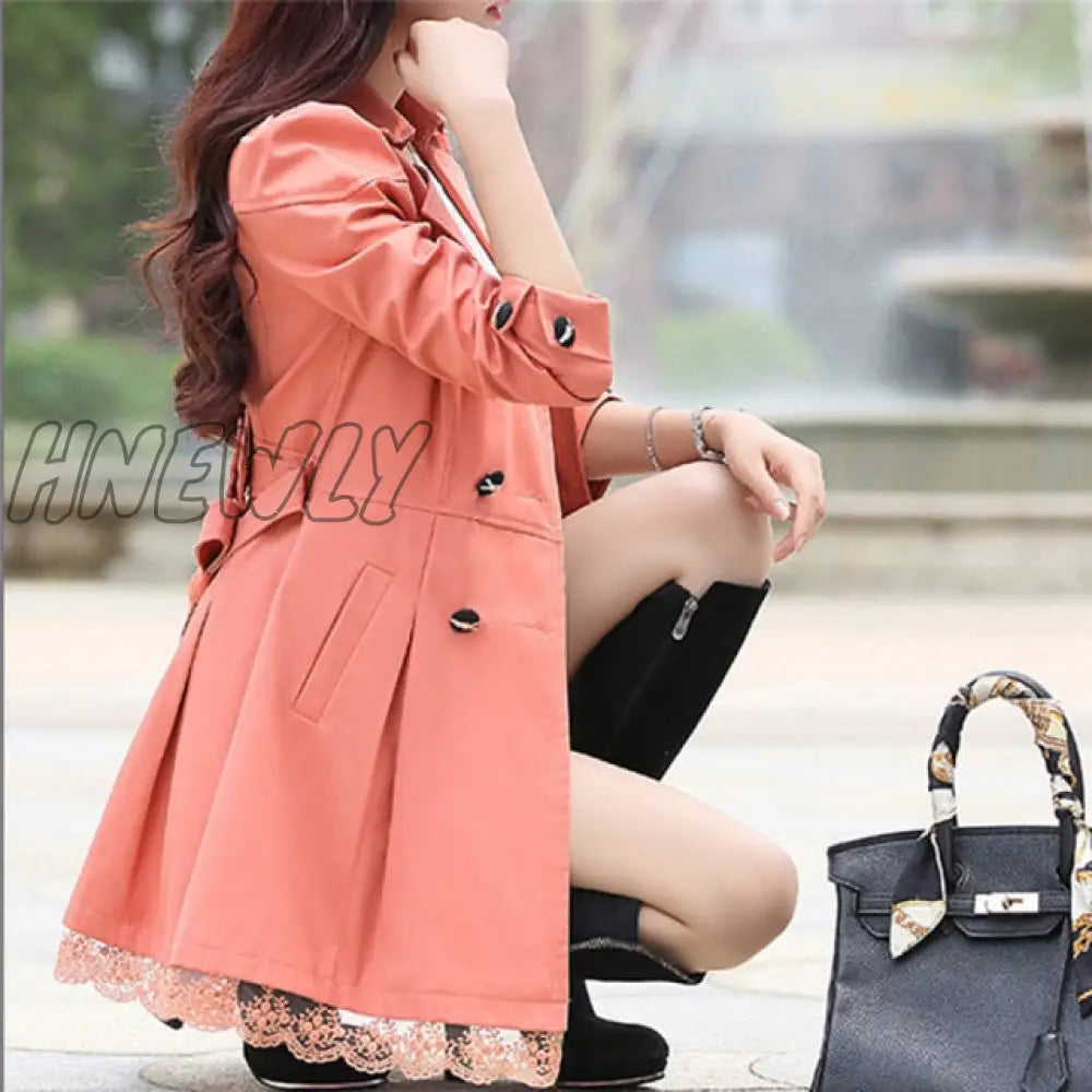 New Basic Jacket Women Fashion Loose Winter Warm Long Sleeve Button Lace Jacket Coat With Belt Lady Elegant Windbreaker