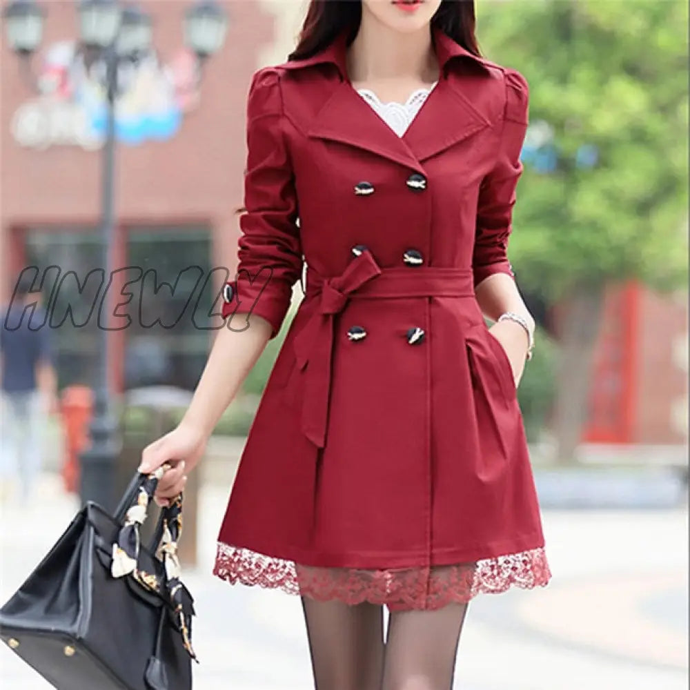 New Basic Jacket Women Fashion Loose Winter Warm Long Sleeve Button Lace Jacket Coat With Belt Lady Elegant Windbreaker