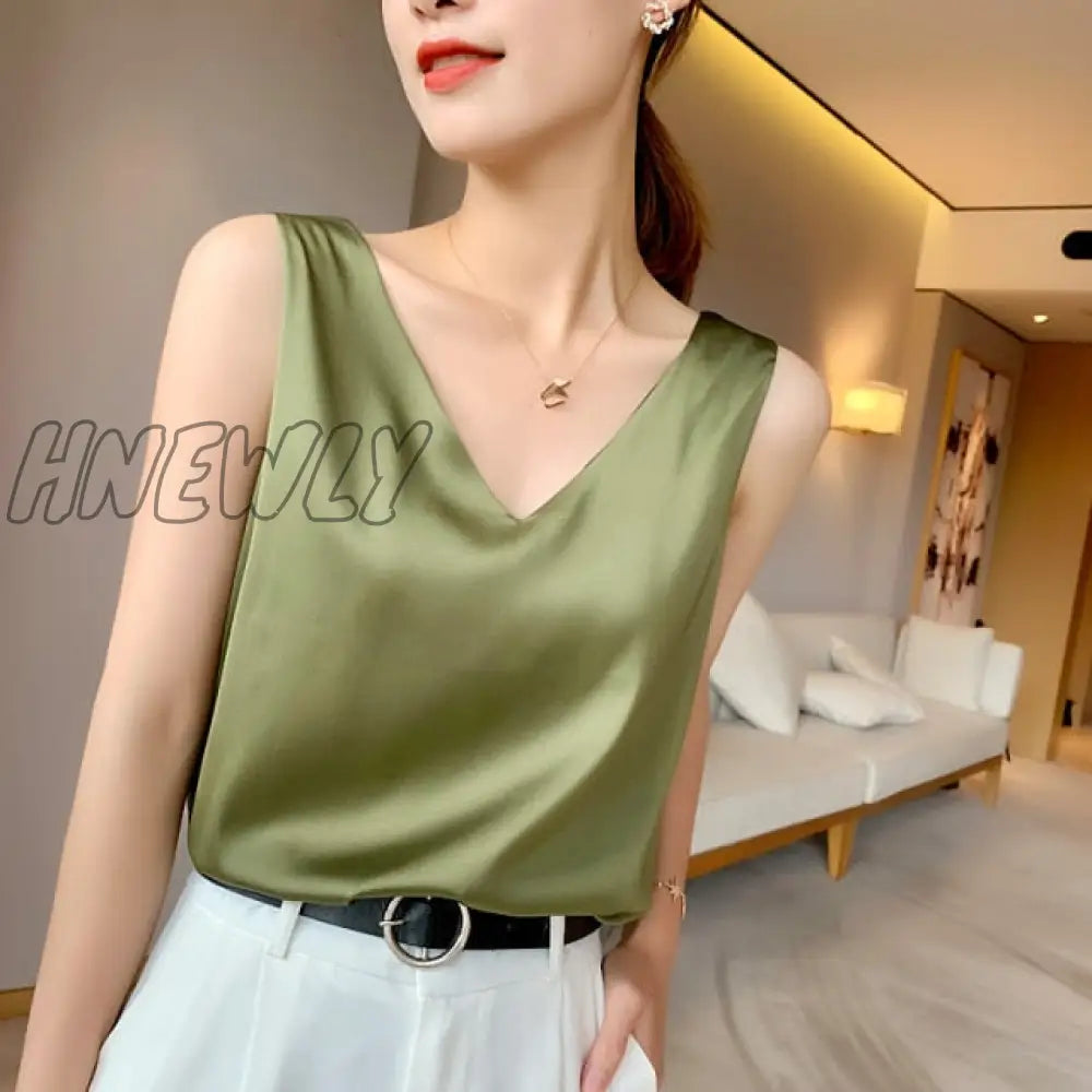 New Women's Blouses Summer Chiffon V Neck Plus Size Satin Office Black Women Tunic Elegant Shirts Silk Sling Vest Woman Top