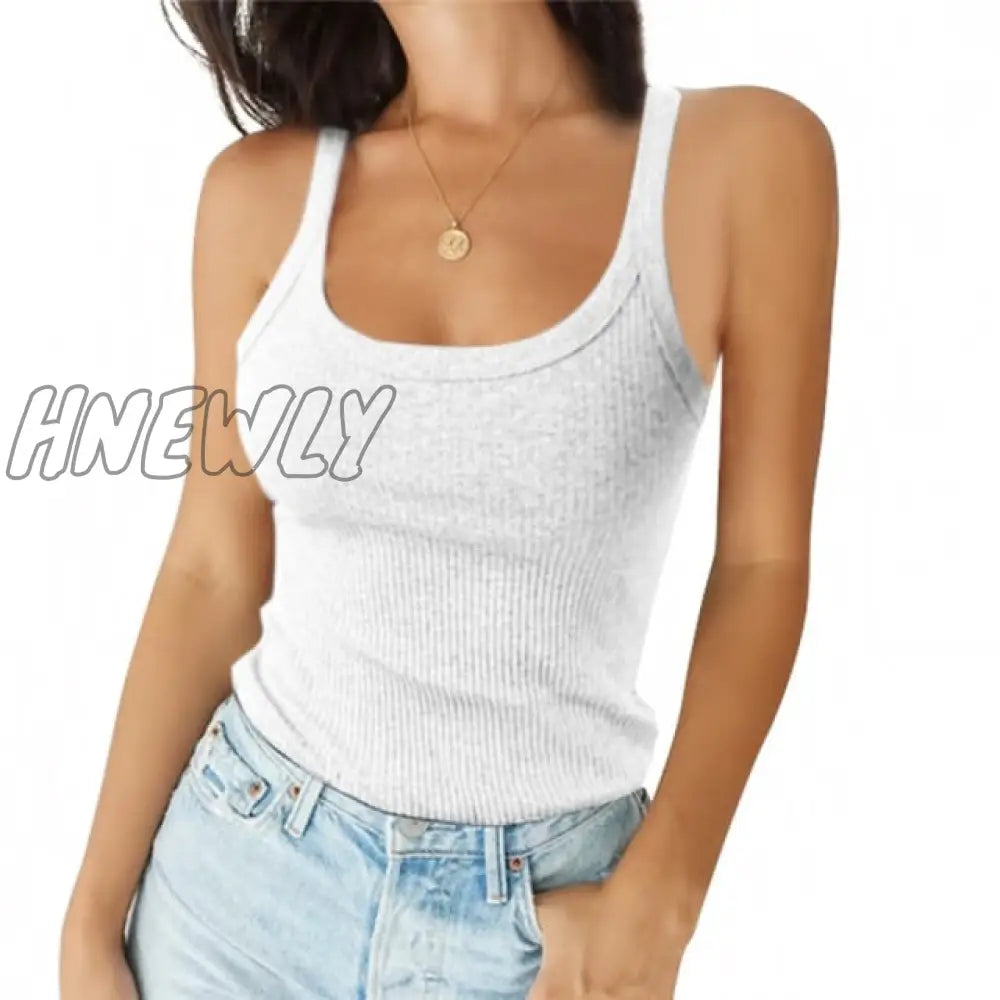 O Neck Summer Knit Vest Top Sleeveless Women Sexy Basic  Camisole T Shirt White Off Shoulder Ribbed Black Tank Top Casual