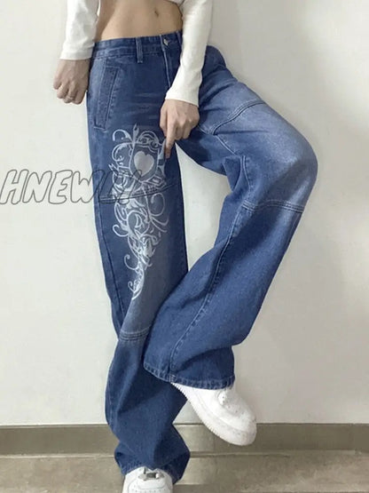 Printed Baggy Y2K Jeans Women's Low Waist jeans Autumn Winter Oversize Wide Leg Baggy Pants Casual Cargo Trousers