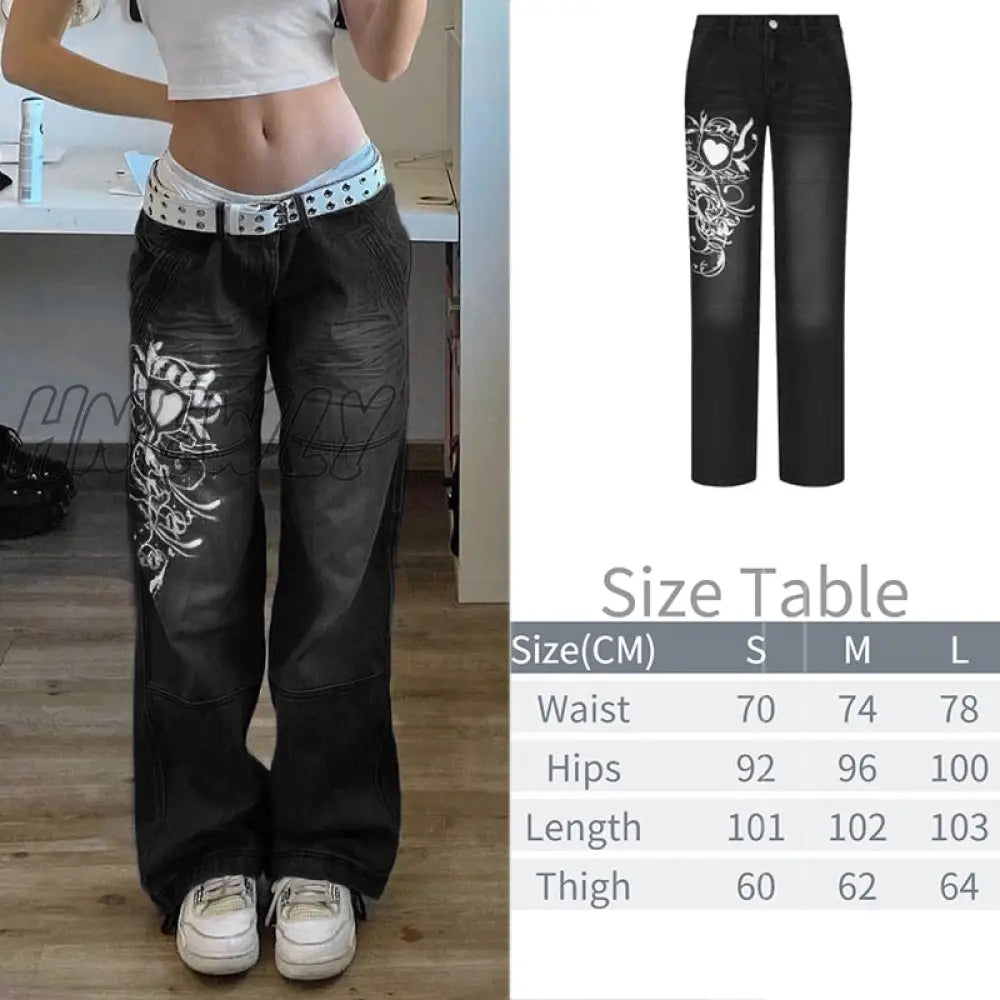 Printed Baggy Y2K Jeans Women's Low Waist jeans Autumn Winter Oversize Wide Leg Baggy Pants Casual Cargo Trousers