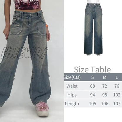 Printed Baggy Y2K Jeans Women's Low Waist jeans Autumn Winter Oversize Wide Leg Baggy Pants Casual Cargo Trousers