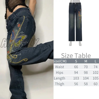 Printed Baggy Y2K Jeans Women's Low Waist jeans Autumn Winter Oversize Wide Leg Baggy Pants Casual Cargo Trousers