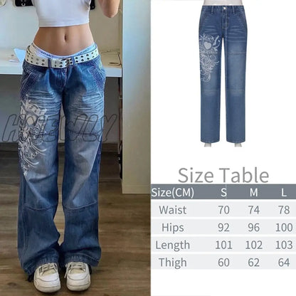 Printed Baggy Y2K Jeans Women's Low Waist jeans Autumn Winter Oversize Wide Leg Baggy Pants Casual Cargo Trousers