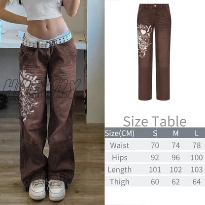 Printed Baggy Y2K Jeans Women's Low Waist jeans Autumn Winter Oversize Wide Leg Baggy Pants Casual Cargo Trousers