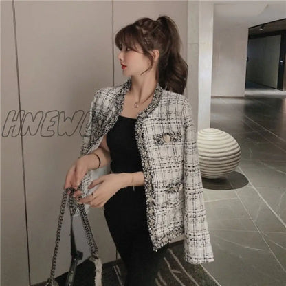 Retro short small Fragrance Jacket Women Autumn New Korean fashion French jacket Women loose tweed temperament top Female