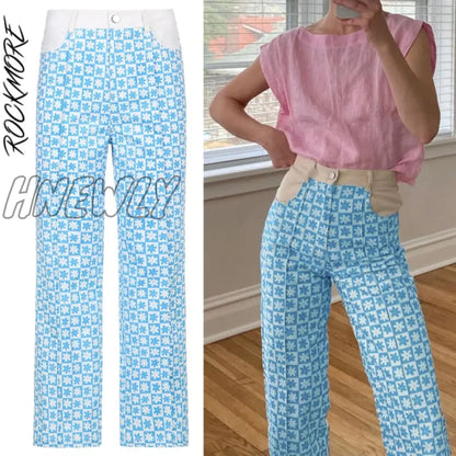 Rockmore Zebra Pattern High Waist Women'S Jeans 90s Streetwear Trousers Baggy Leg Pants Mom Boyfriend Pants Denim Capris