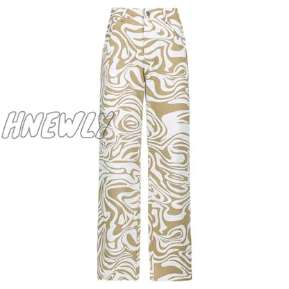 Rockmore Zebra Pattern High Waist Women'S Jeans 90s Streetwear Trousers Baggy Leg Pants Mom Boyfriend Pants Denim Capris