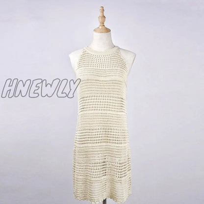 Sexy Beach Wear Cover Up Sleeveless Hollow Dress Crochet Knitted Woman Swimwear Bikini Cover Up Hand Made Beach Dresses