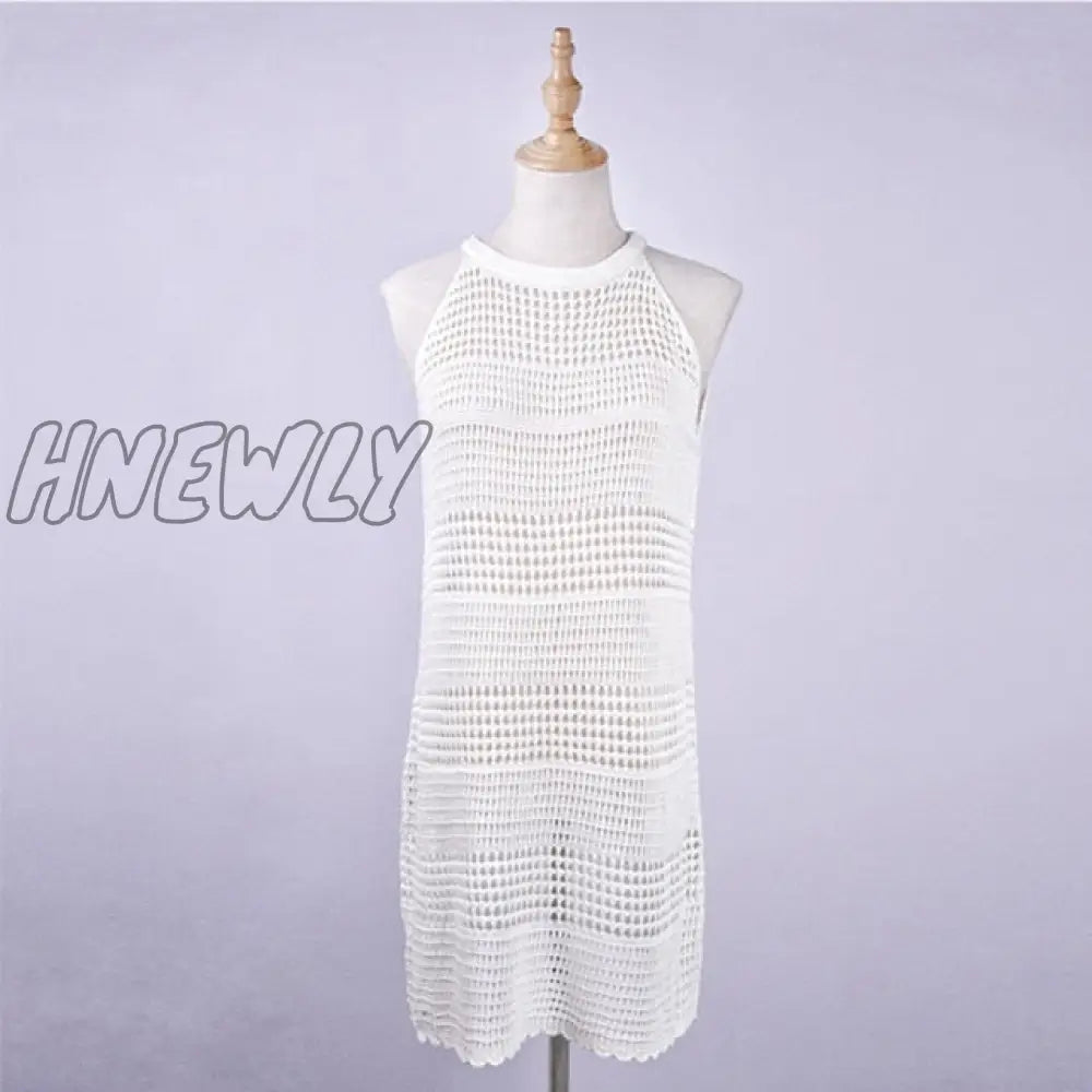 Sexy Beach Wear Cover Up Sleeveless Hollow Dress Crochet Knitted Woman Swimwear Bikini Cover Up Hand Made Beach Dresses