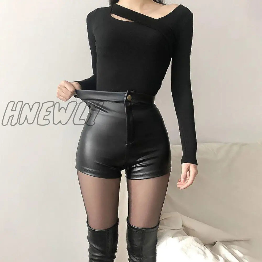 Sexy Black PU Fashion Casual Summer Shorts Women Clothing Faux Leather Goth High Waisted Womens Shorts Y2k Hot Woman Short Pants