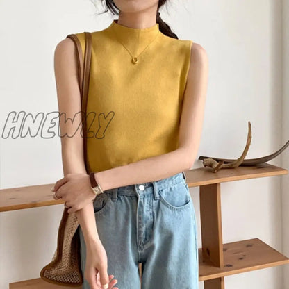 Sexy Knitted Top Summer Turtleneck Tank top Women camisole Blouse Sleeveless Slim Top Female sleveless t-shirt Vest Casual Camis