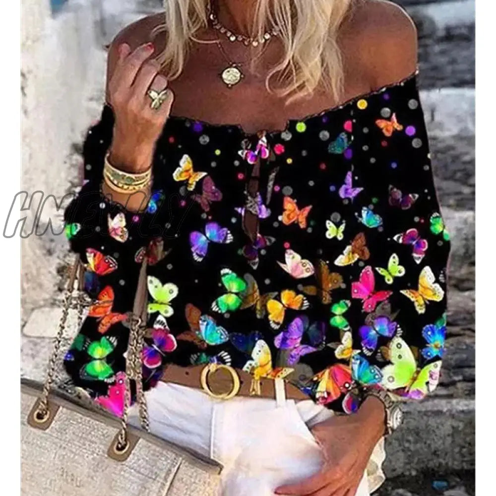 Sexy Women Spring Autumn Ruffles Chiffon Tops Tees Floral Plus Size Belt Off Shoulder Casual Femme Blouse Shirt Befree Boho