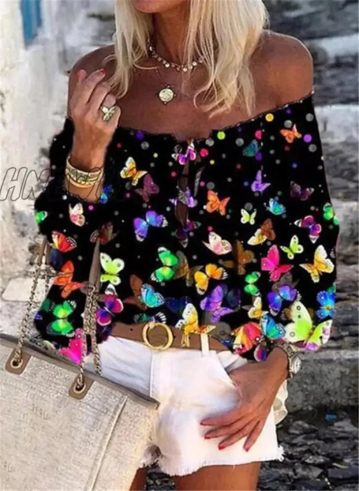 Sexy Women Spring Autumn Ruffles Chiffon Tops Tees Floral Plus Size Belt Off Shoulder Casual Femme Blouse Shirt Befree Boho