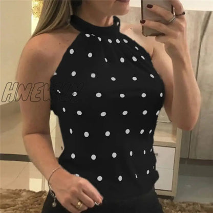 Sexy Women Tight Slim Sleeveless Tank Vest Fitness Halter Tshirt Top Fashion Printed Dot Womens Tees Tops